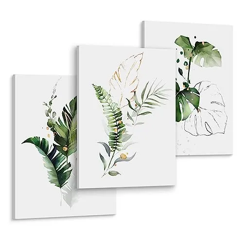 Muralo - Wandbilder Set - Leinwand Bilder Set Aufhängefertig - Bilder für Wohnzimmer Schlafzimmer - Moderne Wanddeko - Pflanzen - 3 Bilder 30 x 40 cm