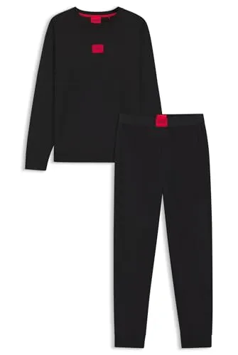 HUGO UNDERWEAR Pyjama für Herren, Gr. XL, schwarz - Herren-Nachtwäsche aus elastischem Jersey (95% Baumwolle, 5% Elasthan), bequem und lang mit Rundhalsausschnitt und Bündchen, ideal für entspannte Abende, geliefert in eleganter Geschenkbox.