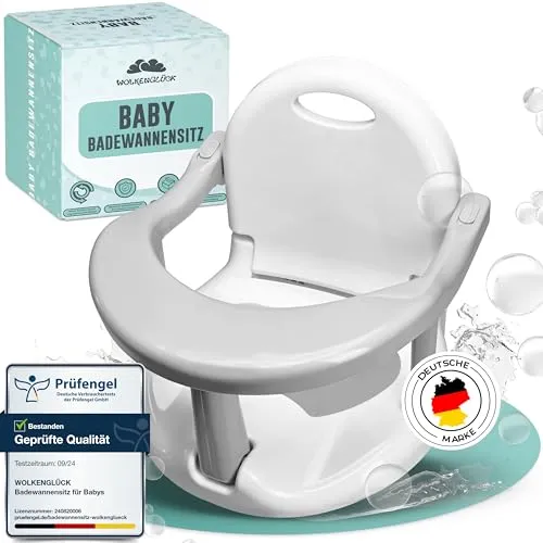 WOLKENGLÜCK® Badewannensitz Baby - Ergonomischer Anti-Rutsch-Badesitz mit starken Saugnäpfen - Baby-Badesitze für sicheren Halt: Ergonomisches Design, starke Saugnäpfe & rutschfeste Sitzfläche, ideal für unbeschwertes Baden von Babys ab 6 Monaten, belastbar bis 20 kg.