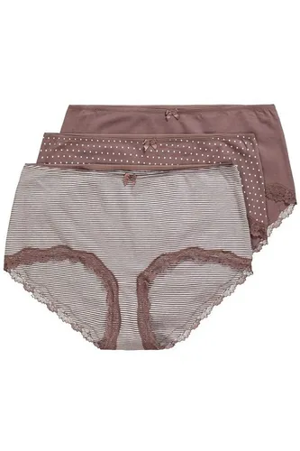 Ulla Popken Damen 3pcs Hipster Dotted and Striped Slip, Erde, 42-44 - Panties & Hipsters für Damen, bewährte Passform mit verschiedenen Mustern und hohem Tragekomfort durch den Zwickel aus reiner Baumwolle.
