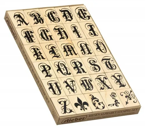 ABC Stempel-Set + Deko-Ecken - 30-teilig je ~3x3,5 cm - 46904 - Set ~15x21 cm