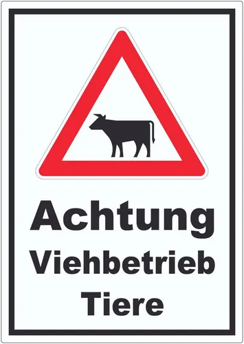 HB-Druck Aufkleber Aufkleber Achtung Viehbetrieb Tiere, wetterfest, UV-beständig, kratzfest