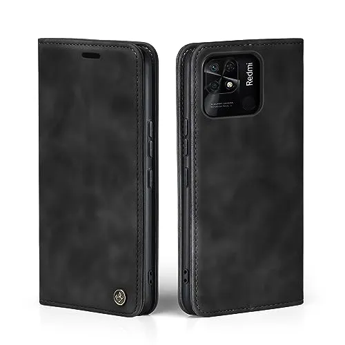LBH Handyhülle für Xiaomi Redmi 10C in Schwarz mit Karten- und Geldfach Smartphone Hülle mit Standfunktion Flip Case Schutzhülle Magnetverschluss Vintage