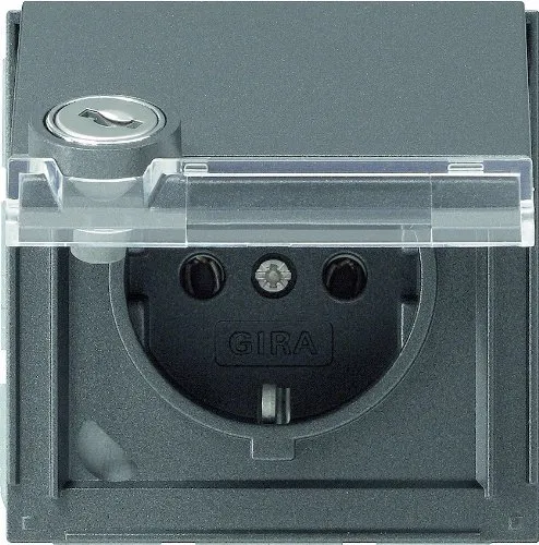 SCHUKO-Steckdose mit Klappdeckel und Schloss IP 44 in grau von Gira