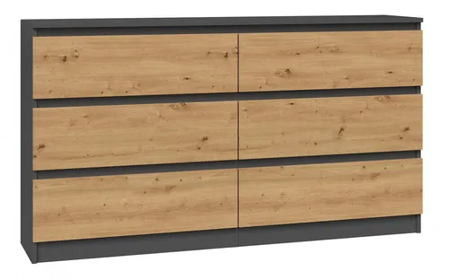 CDF Kommode Malwa M6 140 - Anthrazit/Eiche Artisan - Kommode für Dokumente und Kleinigkeiten mit 6 geräumigen Schubladen, minimalistisches Design passt in jedes Interieur und sorgt für bequeme Nutzung durch grifflose Fronten.