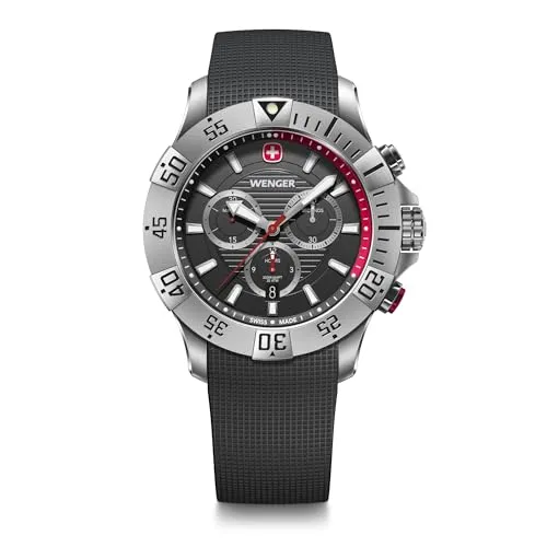 WENGER Seaforce Chronograph Herren Armbanduhr Ø 43 mm - Armbanduhren für Herren: Swiss Made, wasserdicht bis 200 m, ideal für Sport und Abenteuer mit robustem saphirbeschichtetem Glas und lumineszierenden Zeigern.