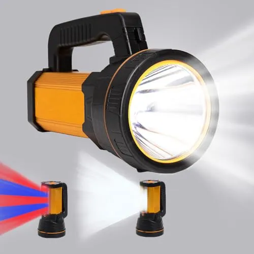 GEPROSMA Led Taschenlampe Extrem hell USB C Aufladbar mit Laterne, Starke Metall Superhell Flashlight Hohe Lumen, Akku Handlampe 10000mAh Handscheinwerfer, mit Griff Tragegurt