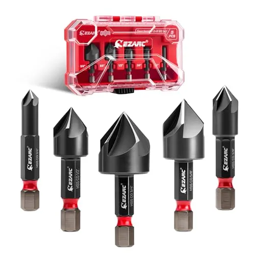 EZARC 5-tlg Kegelsenker Senker Metall Set, AlTiN Senkbohrer Metall mit 5-Nuten-Design, Kegelsenker 1/4