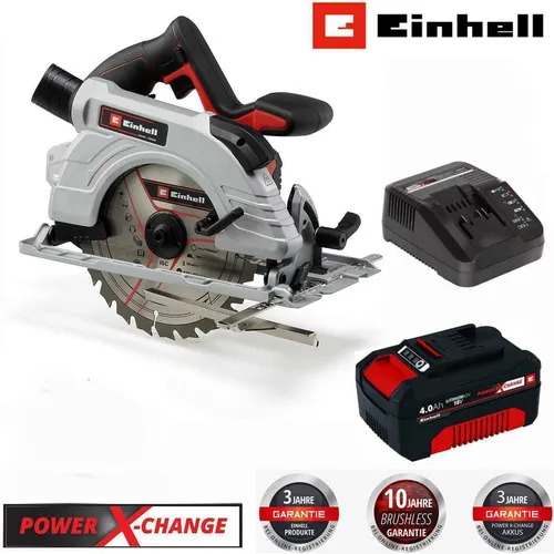 Einhell Akku-Handkreissäge TE-CS 18/150 Li - 18V mit Akku 4.0 Ah - Handkreissäge für kabellosen Einsatz, ideal für präzise Schnitte in Holz und andere Materialien, inklusive Ladegerät für sofortige Einsatzbereitschaft.