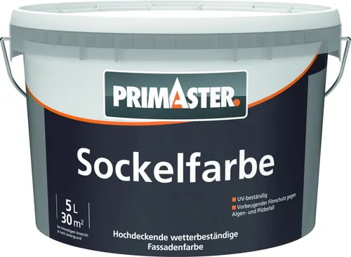 Primaster Sockel- und Dachfarbe 5 L steingrau - Fassadenfarben, witterungsbeständige und hochdeckende Farbe für langlebigen Schutz von Sockel und Dach.