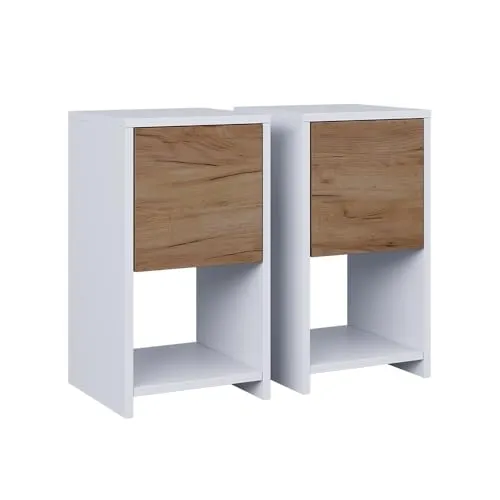 Vicco Nachtschrank Evo 2er Set, Weiß/Goldkraft Eiche
