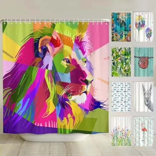 arteneur® Löwe - Anti-Schimmel Duschvorhang 240x200 - Duschvorhänge aus 100% recyceltem Polyester mit antibakterieller Beschichtung, blickdicht und waschbar, inkl. 16 Ringe und E-Book mit Reinigungstipps.