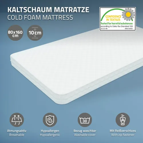 ML-Design Kindermatratze 80x160 cm - Schadstofffrei & Pflegeleicht - Matratzen für Kinderbetten, hypoallergen und mit abnehmbarem, waschbarem Bezug für einfache Pflege. Ideal für gesunden Schlaf und perfekte Unterstützung.