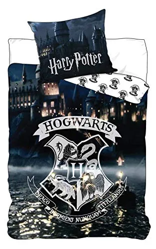 Harry Potter Glow in the Dark Bettwäsche-Set - Lizenziertes Bettwäsche-Set in 135x200 cm mit Harry Potter-Motiven, das im Dunkeln leuchtet – ideal für Fans und ein perfektes Geschenk!