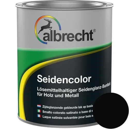 Albrecht Seidencolor Glanzlack schwarz 750 ml - Hochwertiger seidenglänzender Buntlack in elegantem Schwarz, ideal für kreative Projekte und Möbel. Perfekte Deckkraft und Langlebigkeit für ein brillantes Finish.