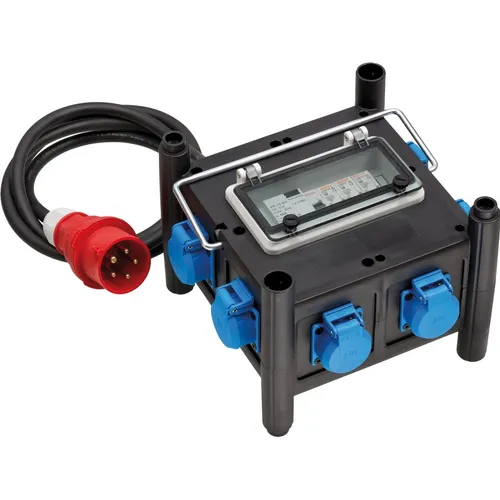 Brennenstuhl 1153690600 Verteilerbox Schwarz - Kabelbox für Baustellen, extrem robust und wetterfest (IP44), ideal für den Außeneinsatz mit 7 Steckdosen und 3x LS-Sicherung für maximale Sicherheit.