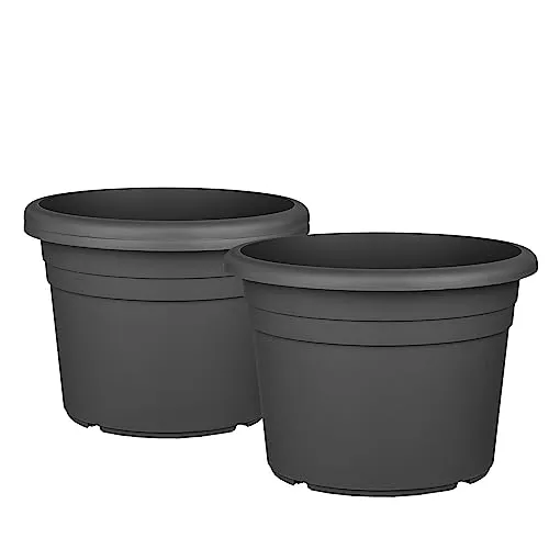 BigDean 3X Blumentopf Ø 20 cm Farbe Anthrazit Kunststoff Pflanztopf Containertopf Übertopf Pflanzkübel rund 20 x 14,5 cm