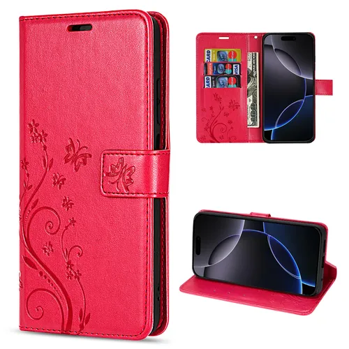 Hülle für iPhone 16 Pro Handy Tasche Handyhülle Schutzhülle Klapphülle Rot
