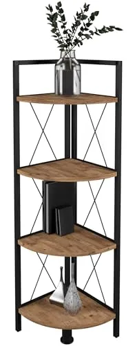 VCM Holz Metall Eckregal Insasi 4 in Honig-Eiche - Bücherregal im Industrie Design mit 4 Fächern, perfekt für platzsparende Aufbewahrung und stilvolle Dekoration.