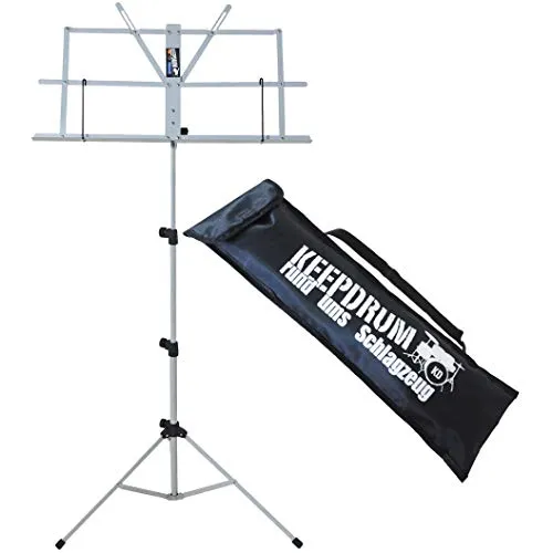 KEEPDRUM MUS2 SV Notenständer Silber Grau - Notenständer mit einfachem Aufbau und höhenverstellbar von 65-135 cm, inklusive Tragetasche für einfachen Transport.