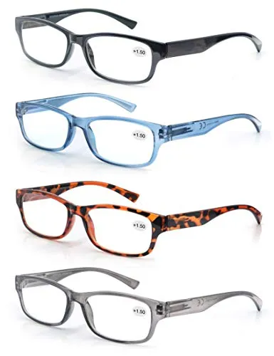 MODFANS 4 Pack Lesebrille 1.0 Herren/Damen,Gute Brillen,Hochwertig,Rechteckig,Komfortabel,Super Lesehilfe,fur Manner und Frauen