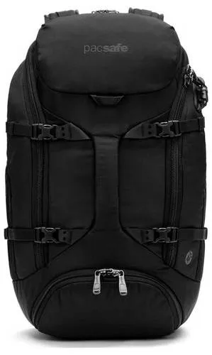 Pacsafe Venturesafe EXP35 Travel Backpack Black 35 L - Rucksack mit 35 L Volumen, ausgestattet mit Anti-Diebstahl-Technologie und aus 37 recycelten Plastikflaschen hergestellt. Ideal für Reisen und Fitness, schützt Ihre Wertsachen und bietet Platz für einen 15