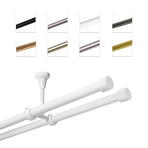 Produktbild MDEKOR Gardinenstange 120 cm 2-läufig | Vorhangstange aus Metall in Weiß
