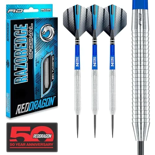 RED DRAGON Darts - Razor Edge Original Series 23g - 85% Wolfram – Professionelles Metallspitze Dart-Set mit Dart-Flüge und -Schäften