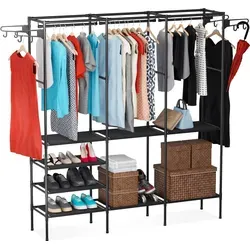 MARK ADLER Keeper | XXL Groß Garderobenständer Kleiderständer Kleiderschrank | Wasserdichte 8 Ablagen Schuhregale | Stahl | 36x162x177cm | Schwarz - Schwarz