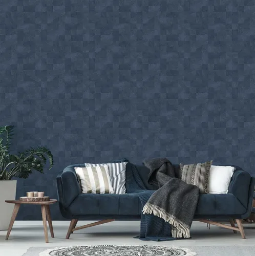 Livingwalls Vliestapete Dunkelblau Geometrisch - Hochwertige Vliestapete in Blau matt - 10,05 x 0,53 m - ideal für jeden Raum, leicht anzubringen und restlos abziehbar, Made in Germany