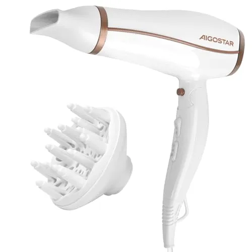 Aigostar Ionen-Haartrockner 2200W - Haartrockner mit 2200W, Negative Ionenfunktion für glattes, seidiges Haar ohne Hitzeschäden. Ideal für alle Haartypen, mit 3 Temperatureinstellungen und 2 Geschwindigkeiten.