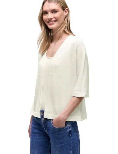 Street One Damen Kurzarm Jacke im Strick-Look mit Glitzer - Moderne Kurzarmjacke im Strick-Look für einen stylishen Auftritt. Leicht und luftig, ideal für den Sommer, mit funkelnden Glitzerdetails für das besondere Etwas.