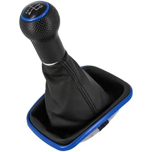 Recambo Schaltknauf + Schaltsack Set 5 Gang passend für VW Golf 4, 1997-2006, Plug & Play, Auto Schalthebel Schaltmanschette, mit Rahmen, schwarz - blau
