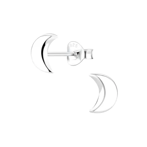 Monkimau - Mond Ohrringe, Ohrstecker, Ohrschmuck - aus 925 Sterling Silber - für Damen und Mädchen - handgefertigt, hypoallergen und kleine Geschenkidee