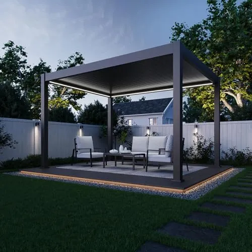 Pavillon Pergola 3x4m mit elektrischem Lamellendach - Stabiler Gartenpavillon aus Voll-Aluminium mit elektrischem Lamellendach für individuelle Beschattung und integrierter LED-Beleuchtung – ideal für ganzjährige Nutzung im Freien.