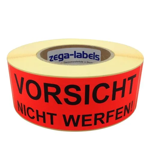 zega-labels Warnetiketten - Vorsicht! Nicht werfen! - 500 Stück je Rolle - 150 x 50 mm - Versandaufkleber Papier Leuchtrot stark haftend