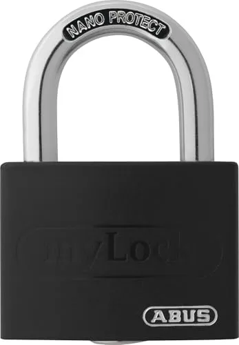 ABUS Vorhängeschloss T65AL/40 myLOCK - individuell beschreibbar - Spindschloss - massiver Aluminium-Schlosskörper - ABUS-Sicherheitslevel 5 - Schwarz