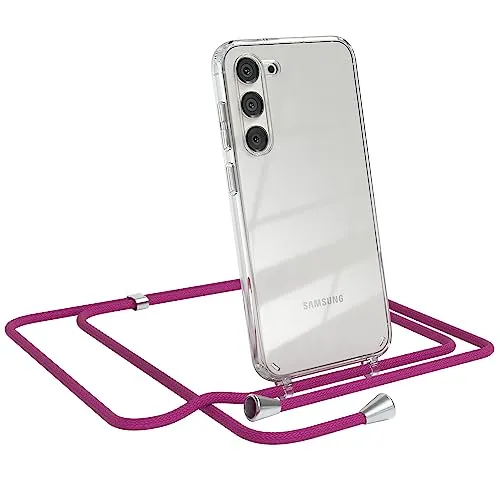 EAZY CASE - Handykette kompatibel mit Samsung Galaxy S23 Plus Kette zum Umhängen für Samsung Galaxy S23 Plus Hülle mit Band aus Silikon stoßfeste transparente Handyhülle als Fallschutz in Pink