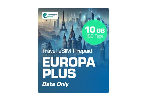 Simmetry Travel eSIM Europa PLUS Prepaidkarte, (eSIM für Europa+, keine Roaming-Gebühren)
