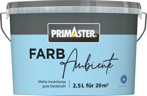 Primaster Farbambiente Wandfarbe matt himmelblau 2,5 L - Hochwertige Wandfarbe in himmelblau, ideal für kreative Gestaltung. Die matte Oberfläche sorgt für ein harmonisches Raumklima und einfache Anwendung.