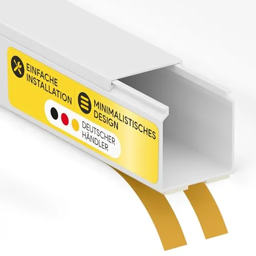 Kabelkanal aus hochwertigem PVC weiß Selbstklebend 2m - 1 Stück - 25x25mm