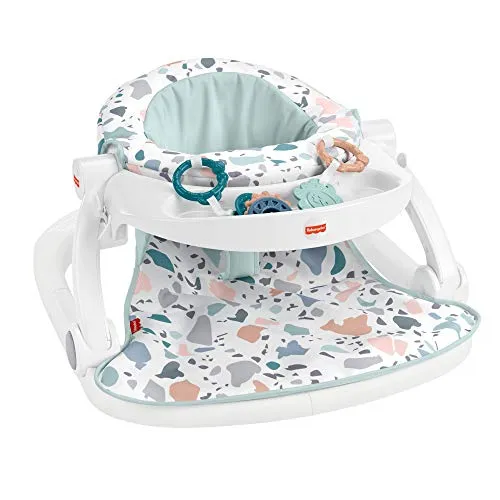 Fisher-Price Portable Baby Chair with Tray und 2 Spielzeugen - Tragbarer Baby-Sitz für sicheres Sitzen, inklusive abnehmbarem, spülmaschinenfestem Tablett und 2 Spielzeugen für Spaß und Komfort.