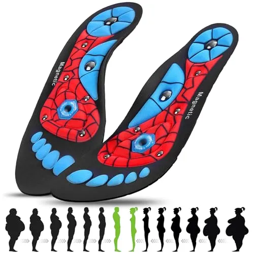 Magnetische Einlegesohlen Damen Herren,Zuschneidbar Orthopädische Einlagen Schuhe mit Fußgewölbestütze & Akupressur,für Plattfuß, Fersensporn & Arbeitsschuhe,Stoßdämpfend Atmungsaktiv Schwarz EU 35-39