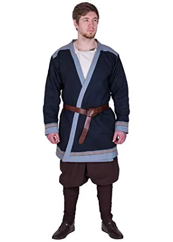 Battle-Merchant Klappenrock Bjorn Herren Langarm Knielang - Herren-Mantel aus hochwertiger Baumwolle, ideal für Kostümpartys und Rollenspiele, mit authentischem Design und praktischem Schnitt für den Zwiebellook.