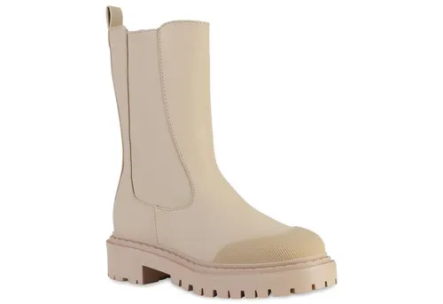 VAN HILL 837918 Plateaustiefel Damen Plateaustiefel Stiefel Blockabsatz Profil-Sohle