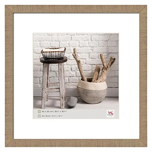 Walther Design Bilderrahmen Beige 50 x 50 cm - Wand- & Tischbilderrahmen aus Holz mit sägerauer Oberfläche, vielseitig im Hoch- und Querformat einsetzbar, inklusive Passepartout für verschiedene Formate.