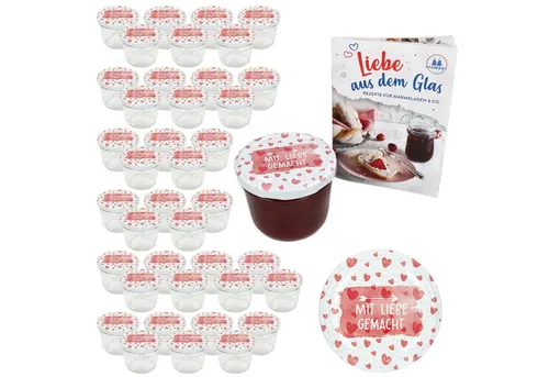 MamboCat Einmachglas 40er Set 230ml - Praktisches Set von 40 Sturzgläsern aus Glas, ideal für Marmeladen und Konserven, mit liebevoll designten Deckeln für eine ansprechende Präsentation.