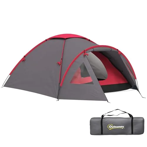 Outsunny Kuppelzelt für 3 Personen mit Vordach - Geräumiges Campingzelt für 3 Personen mit separatem Schlafzimmer und nützlicher Veranda. Hergestellt aus wasserfestem 190T Polyester mit UPF50+ Schutz – ideal für Camping und Trekking.