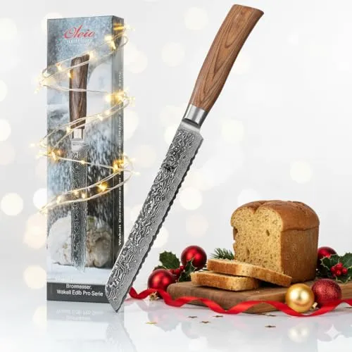 Wakoli EDIB Pro Premium Damast Brotmesser – 20 cm Klinge mit Wellenschliff - Küchenmessersets mit 67 Lagen Damaststahl und ergonomischem Pakkaholzgriff für präzise Schnitte und stilvolles Design – ideal als Geschenk.