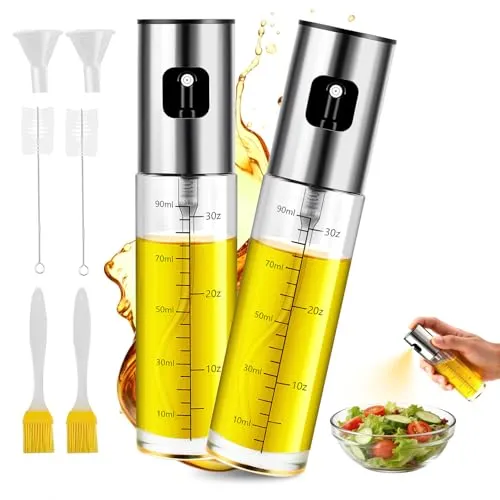 HATTGM Ölsprüher für Speiseöl und Essig, Glas Speiseöl Sprühflasche,Präziser Olivenöl Sprüher Oil Sprayer für Salat, Grillen, mit Skala & Trichter (2 Stück)